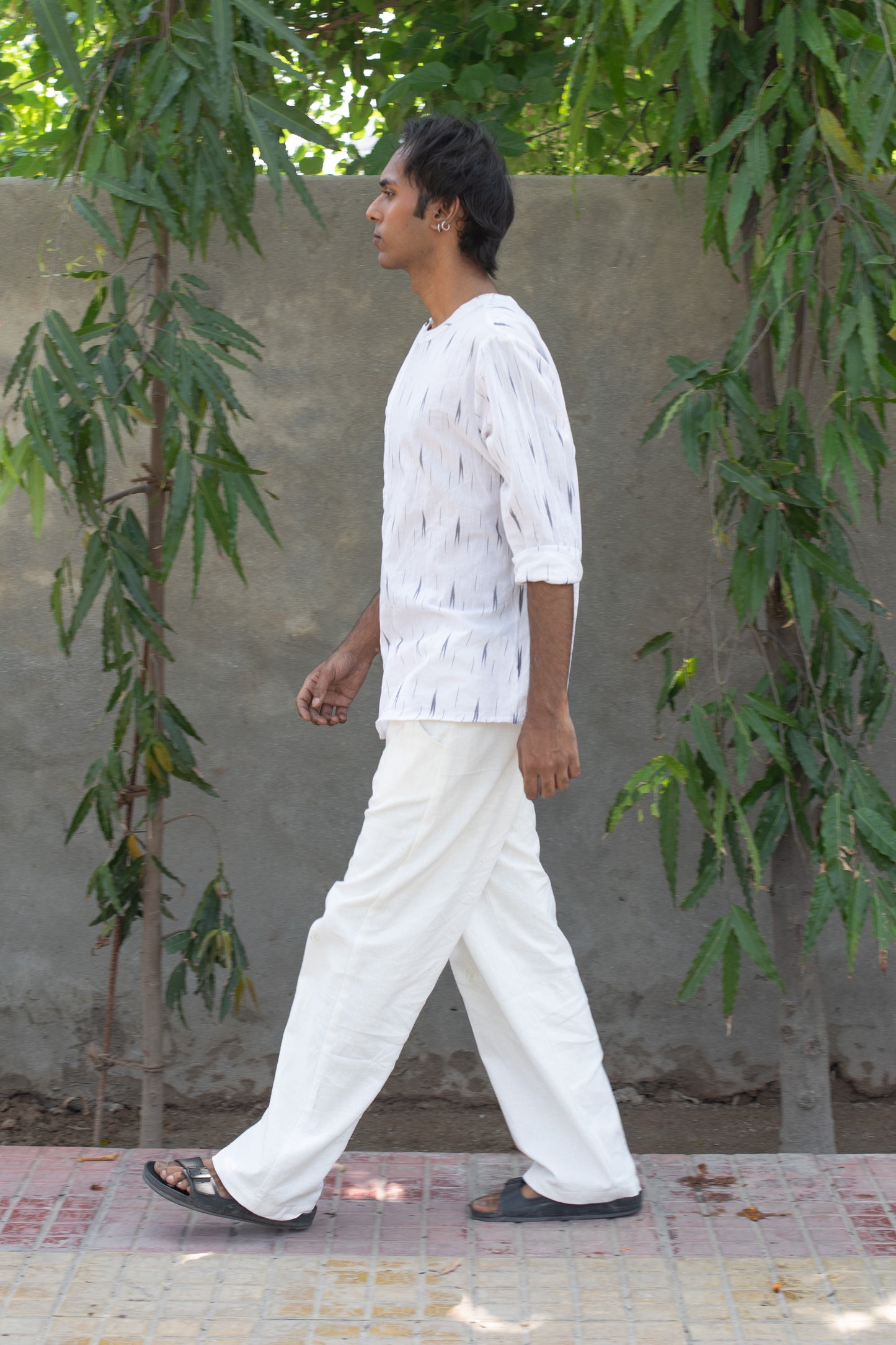 Misaligned Shirt: White Ikat