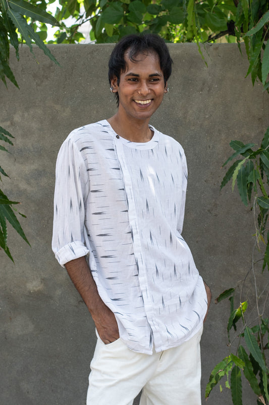 Misaligned Shirt: White Ikat