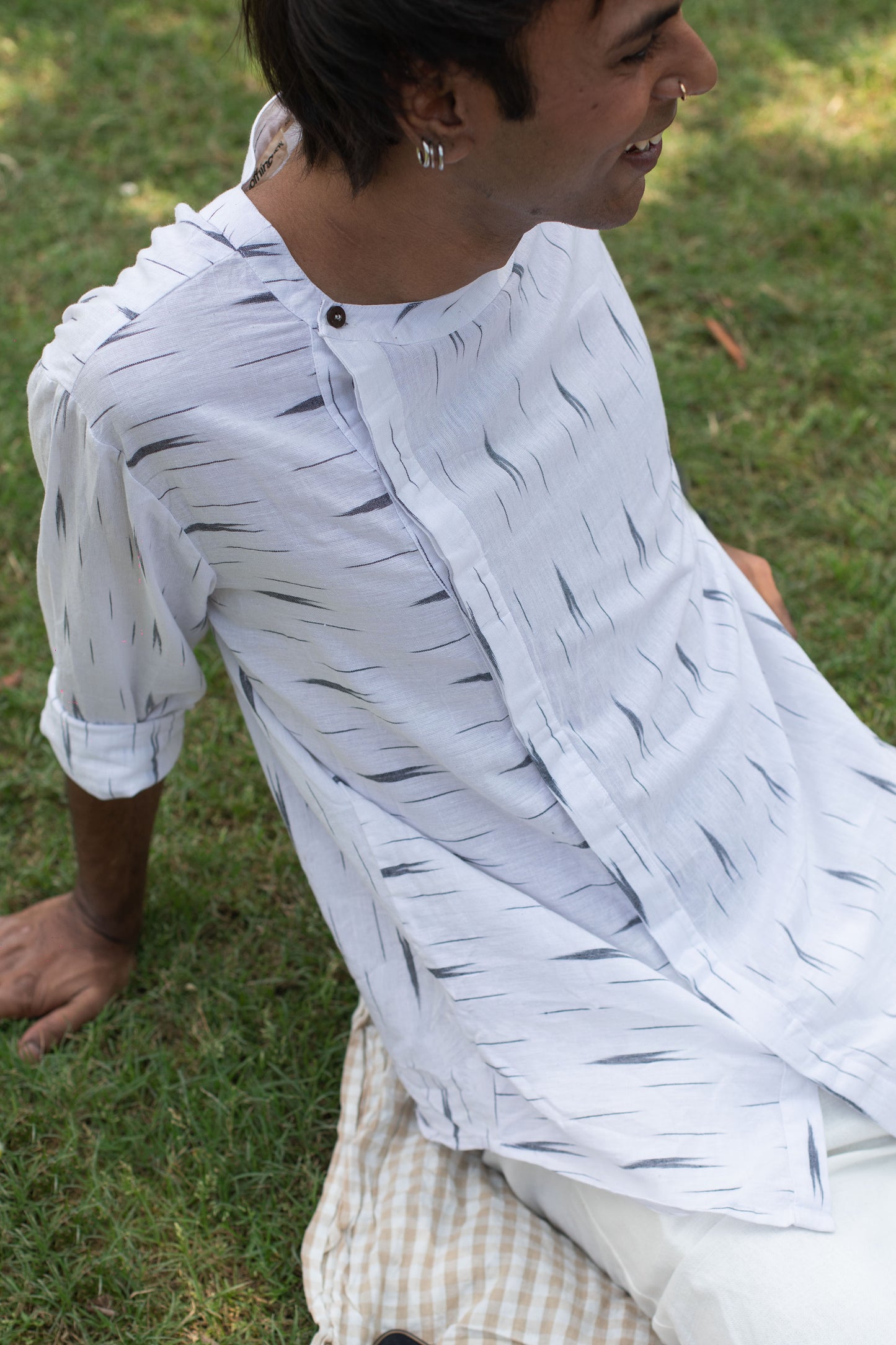 Misaligned Shirt: White Ikat