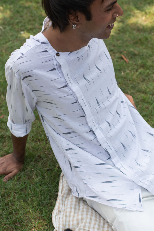 Misaligned Shirt: White Ikat