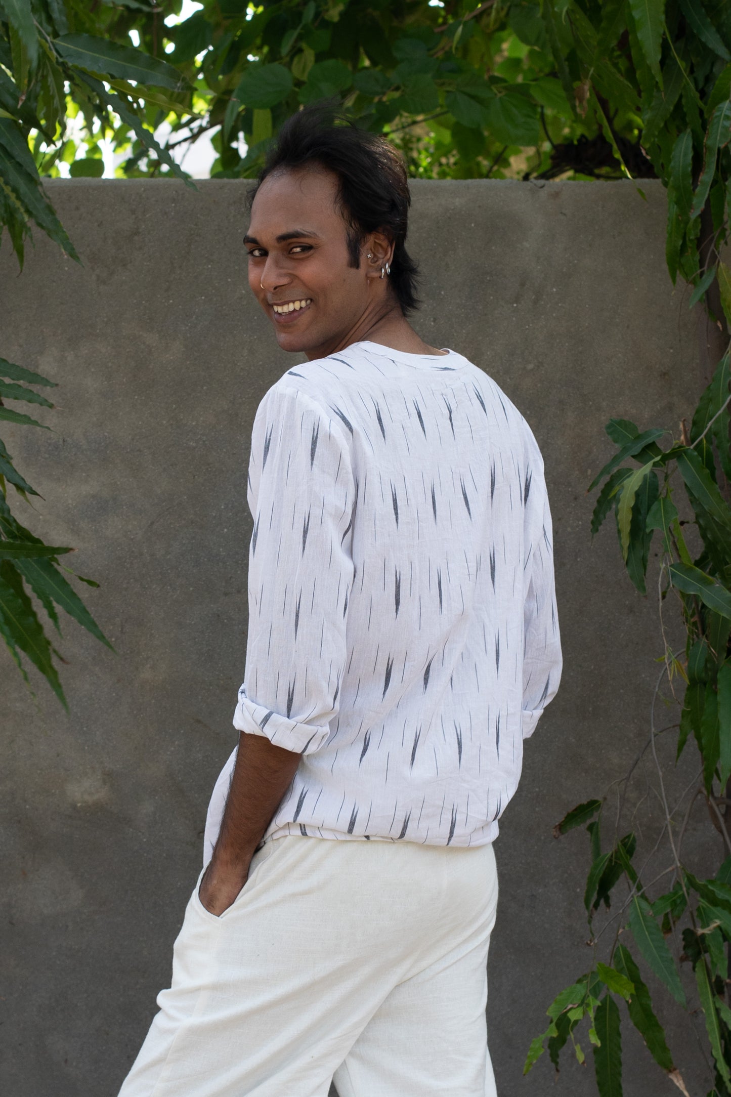 Misaligned Shirt: White Ikat
